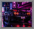 Neon Night Skyline Desk Mat — Racing Skyline Stitched-Edge Mouse Pad